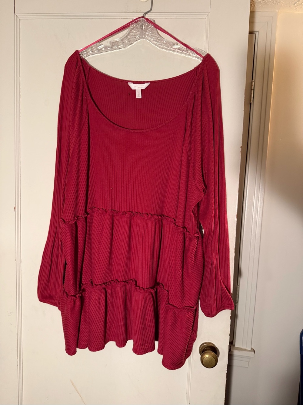LC Lauren Conrad Ribbed Tiered Peplum Tunic - Wine